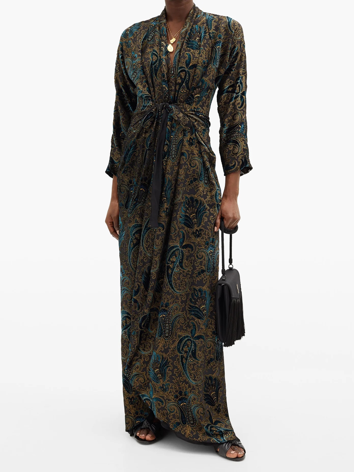 Gathered paisley-velvet devoré maxi dress - 2