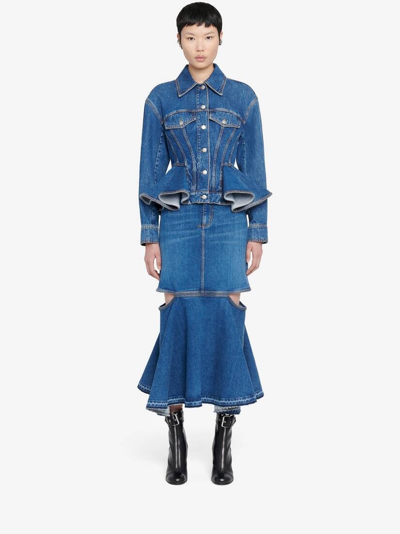 Women's Slashed Denim Skirt in Stone Washed - 2