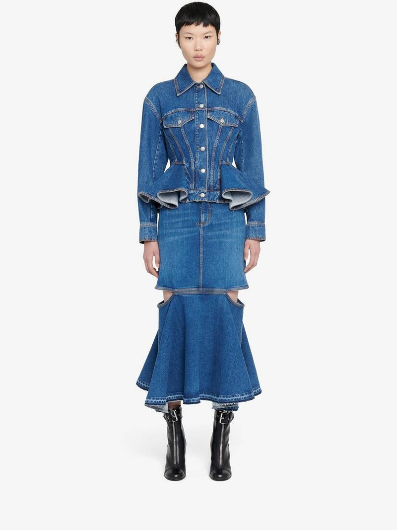 Alexander McQueen Women's Slashed Denim Skirt in Stone Washed outlook
