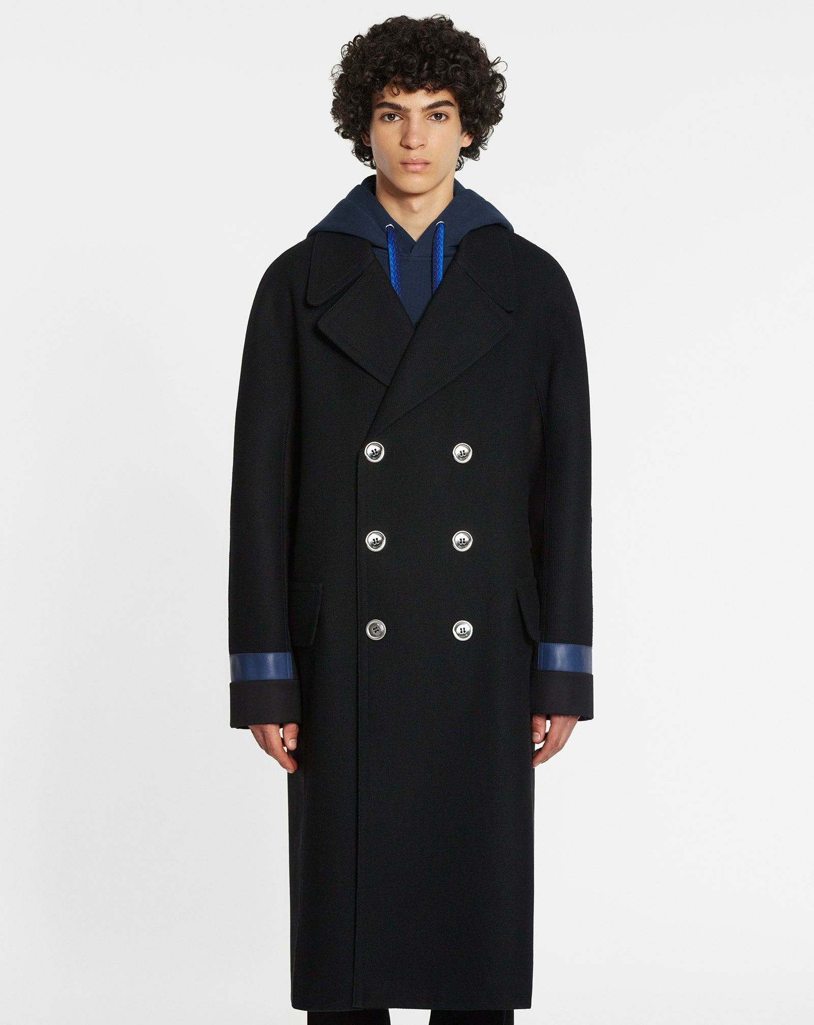 DOUBLE-BREASTED COAT WITH CONTRASTING PANELS AND KIMONO SLEEVES - 3