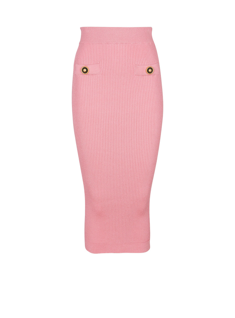 Midi skirt in a plain ribbed knit - 1