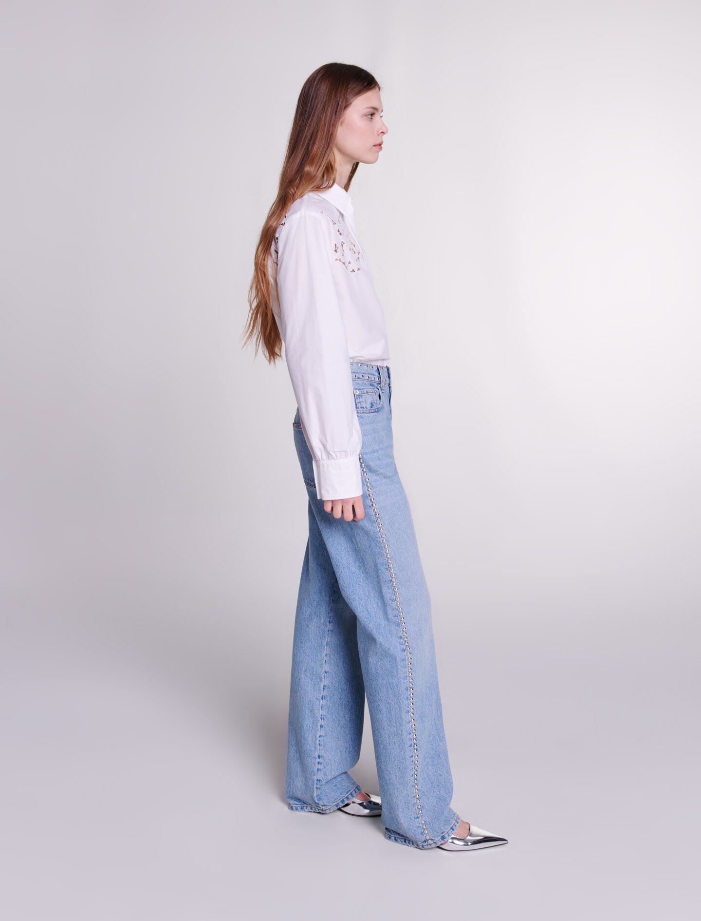 Wide-leg studded jeans - 4