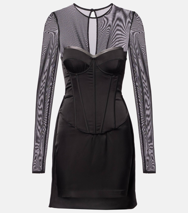 Mesh-trimmed satin corset dress 1