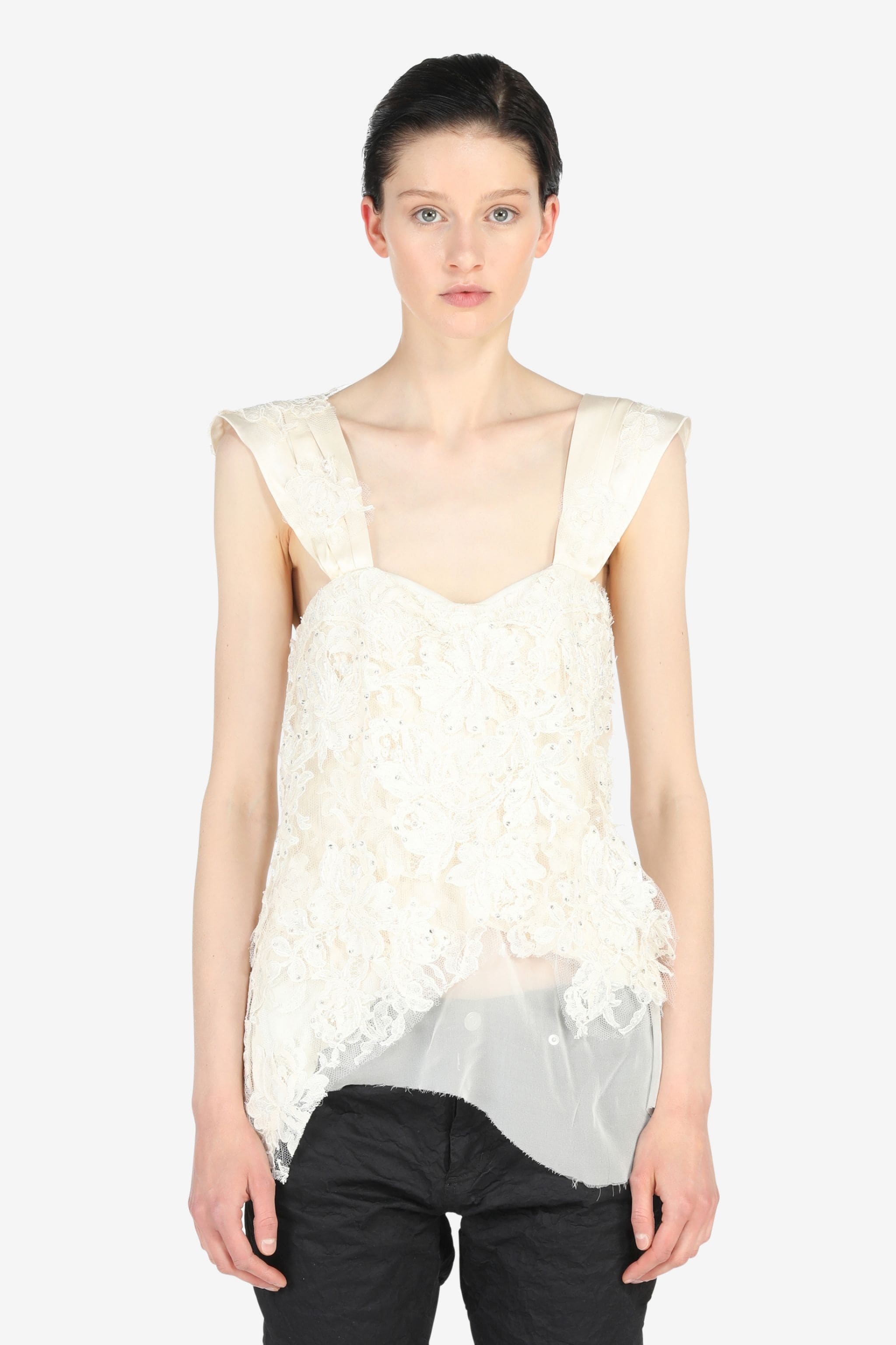 CRYSTAL-EMBELLISHED LACE TOP - 1