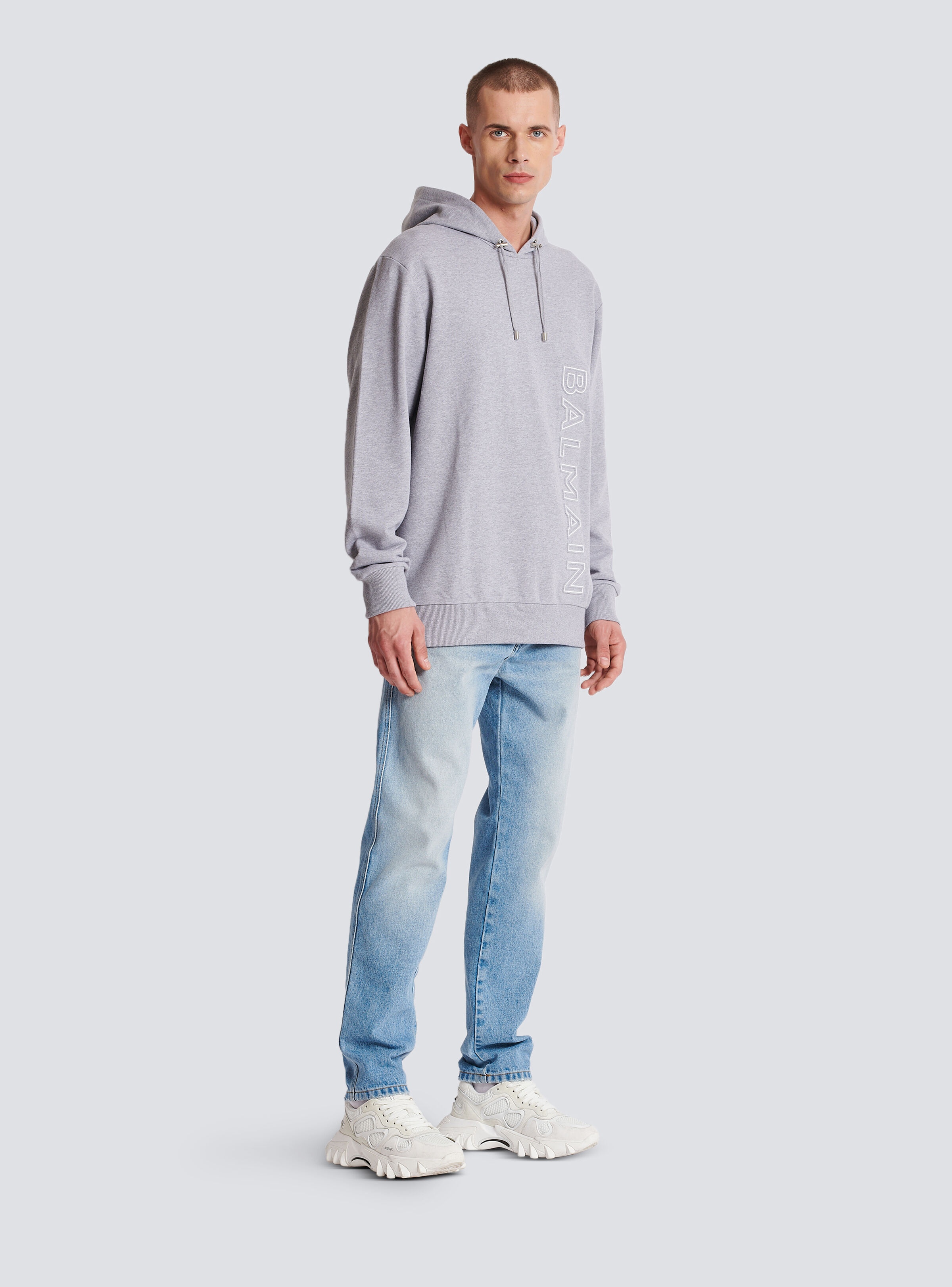 Hoodie in eco-responsible cotton with reflective Balmain logo - 3