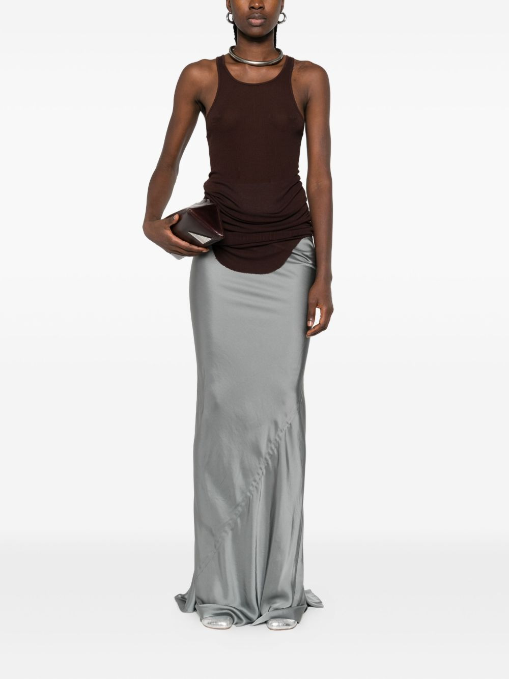 ribbed-waistband draped skirt - 2