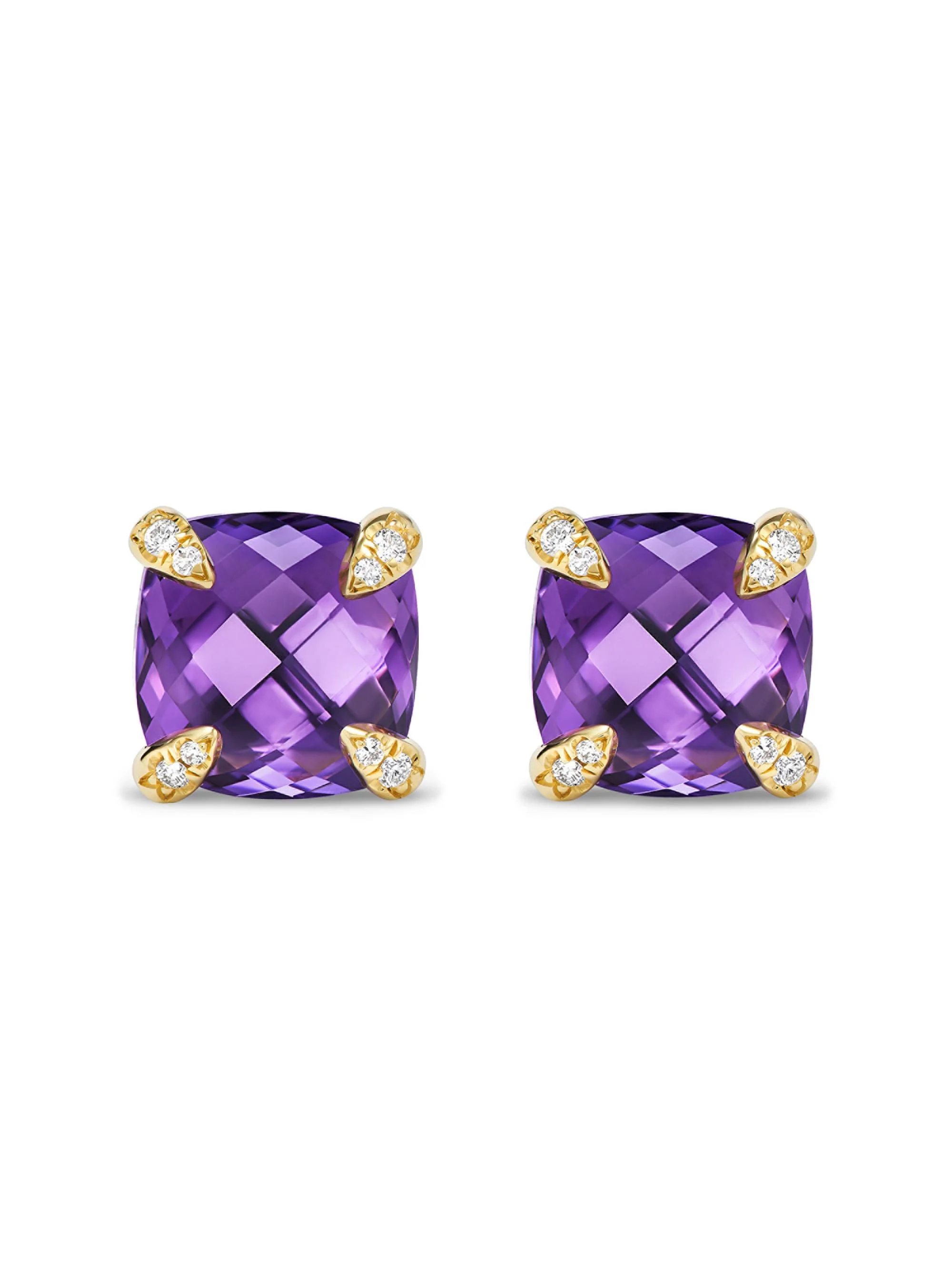 Women's Chatelaine Stud Earrings in 18K Yellow Gold with Pavé Diamonds - Amethyst - 1