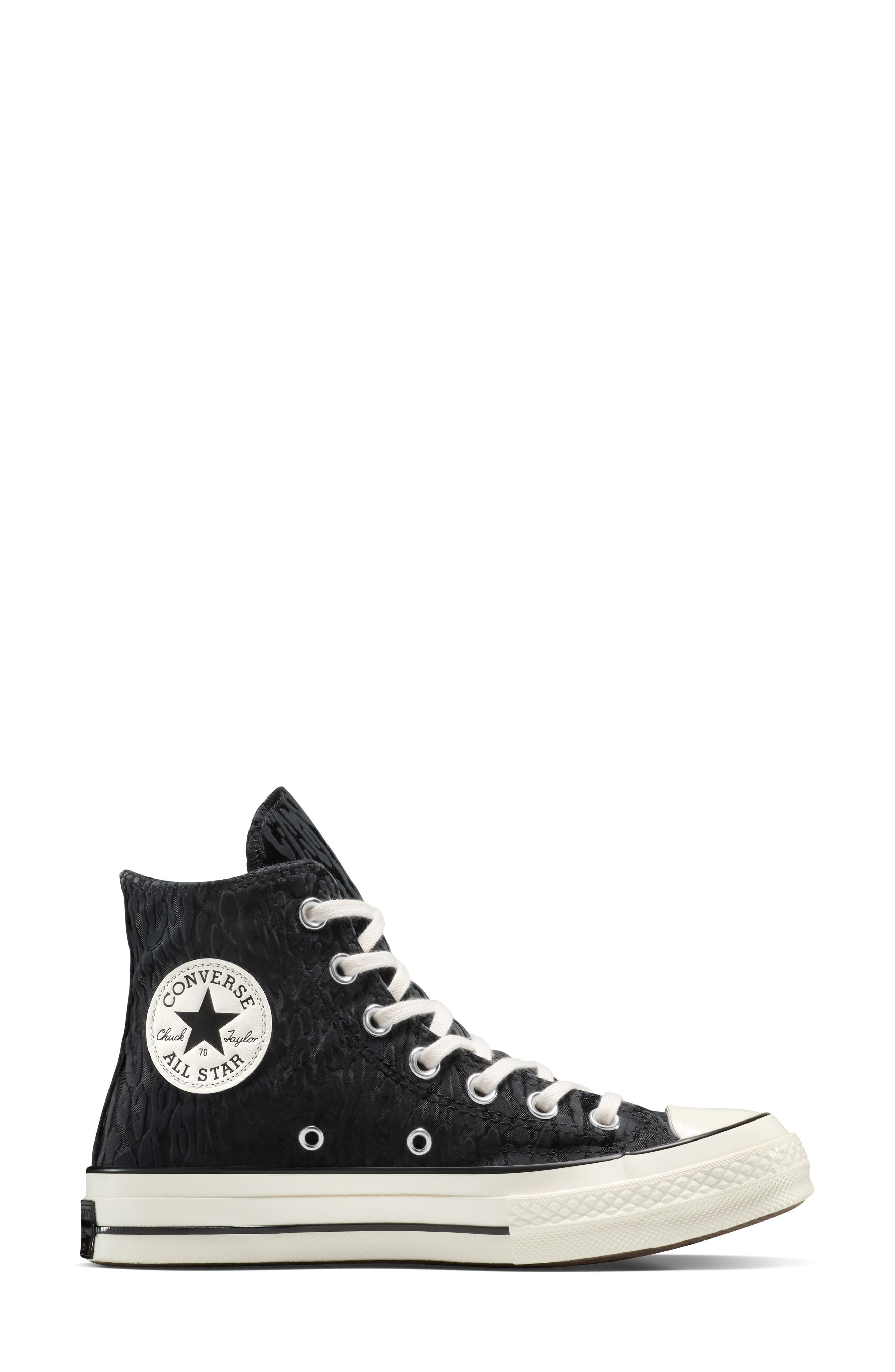 Converse Gender Inclusive Chuck 70 Leopard Flocked Satin Low Top Sneaker in Black/Egret/Total Eclips - 6