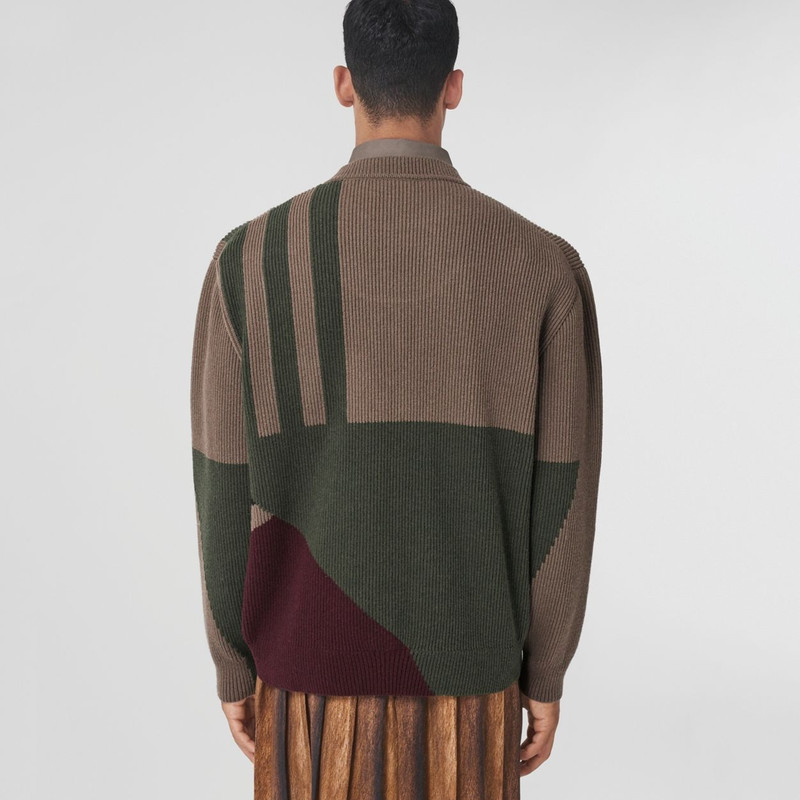 Geometric Intarsia Rib Knit Wool Sweater 3