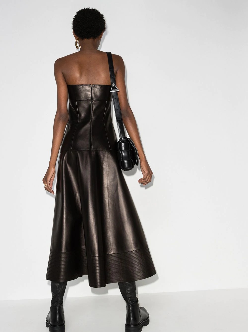 strapless leather midi dress - 3