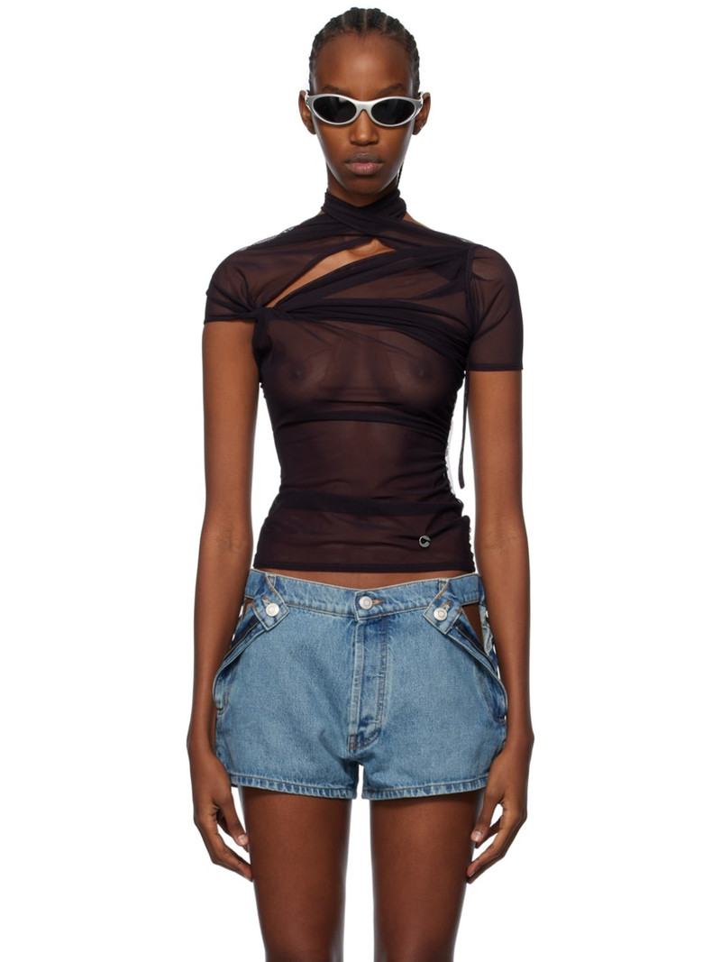 Burgundy Asymmetric Draped T-Shirt 1