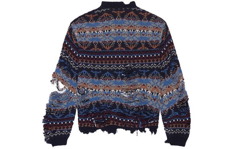 Balenciaga Destroyed Fair Isle Wool-Blend Jumper 'Blue' 662518T16028088 - 6