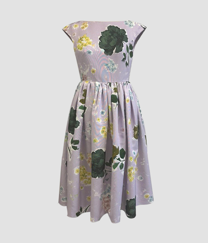 BOAT NECK FULL SKIRT MIDI DRESS - 1