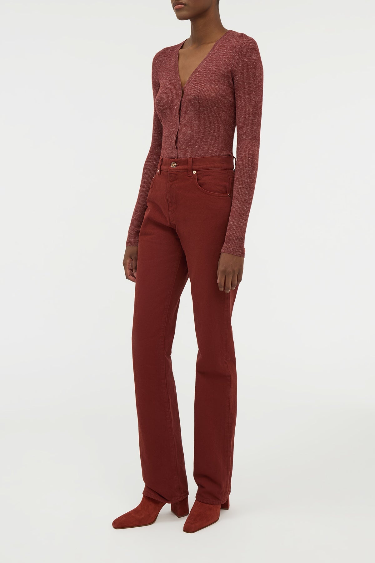 Aiste Knit Cardigan in Burnt Sienna Cashmere Silk with Hemp - 3
