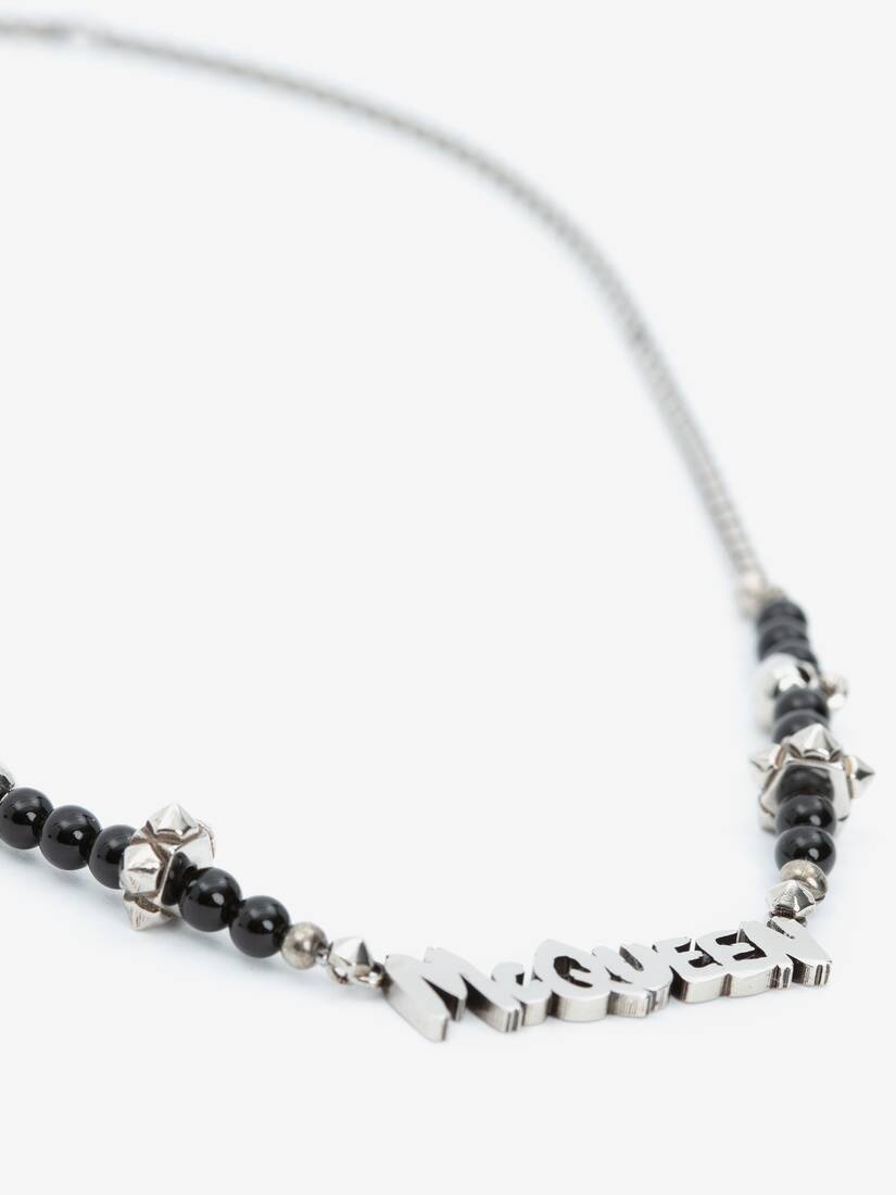 Mcqueen Graffiti Cut-out Beaded Necklace in Black/silver - 3