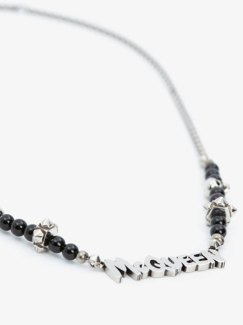 Mcqueen Graffiti Cut-out Beaded Necklace in Black/silver 3
