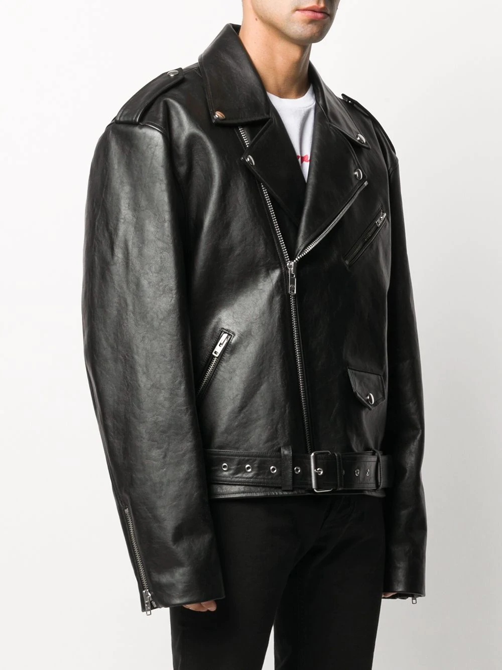 logo print biker jacket - 3