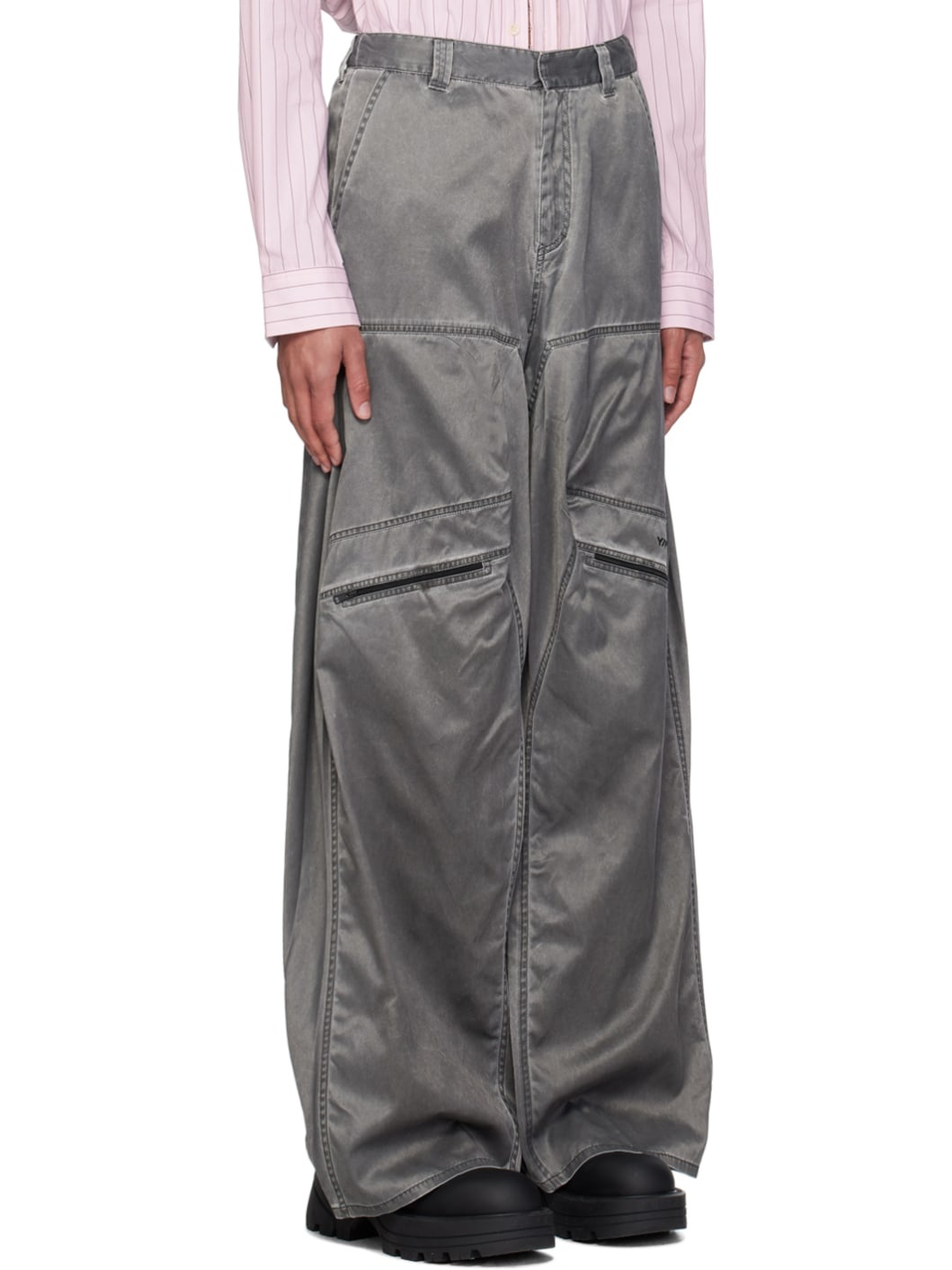 Gray Gathered Trousers - 2