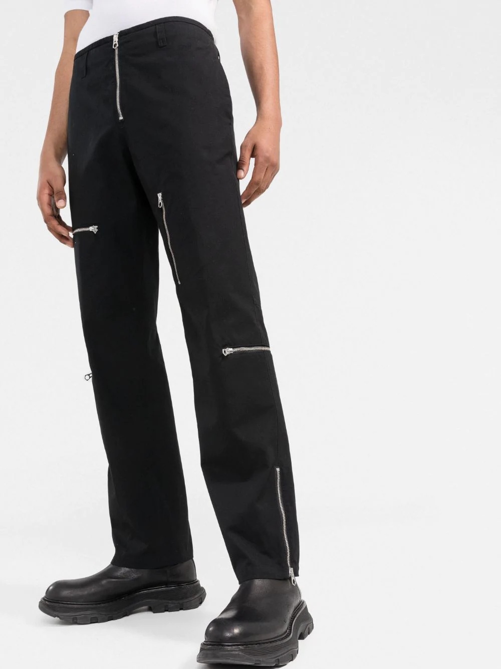 zipped pockets straight-leg trousers - 3