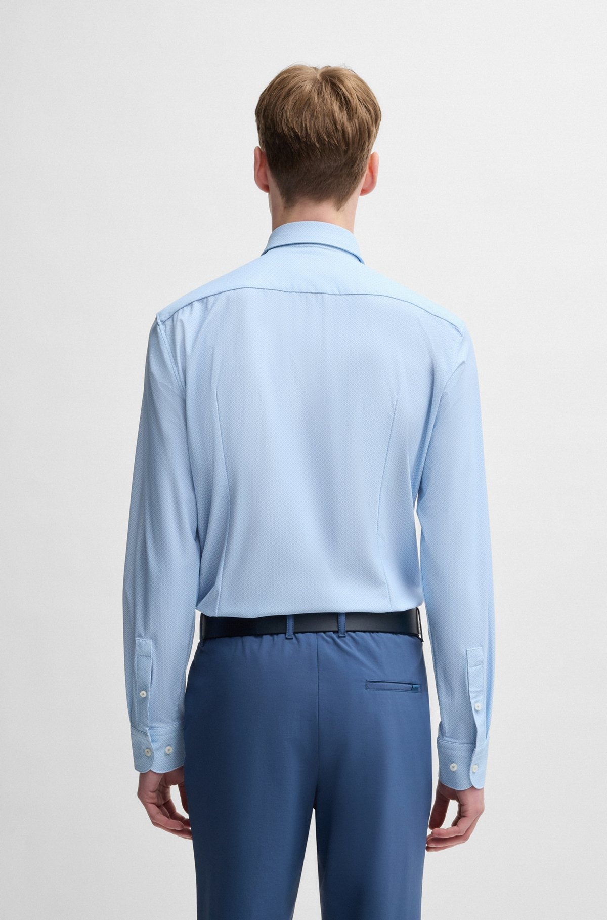 SLIM-FIT SHIRT IN GEOMETRIC-PRINT PERFORMANCE-STRETCH JERSEY - 5