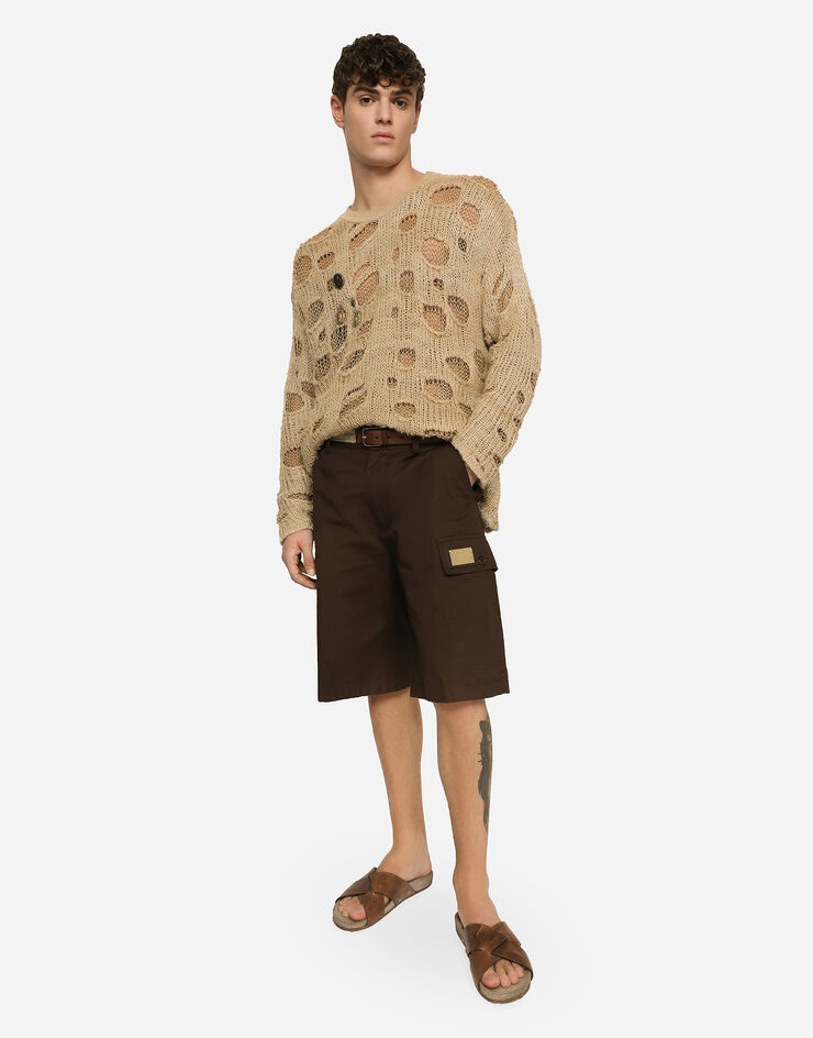 Cotton gabardine cargo Bermuda shorts with brand plate - 5