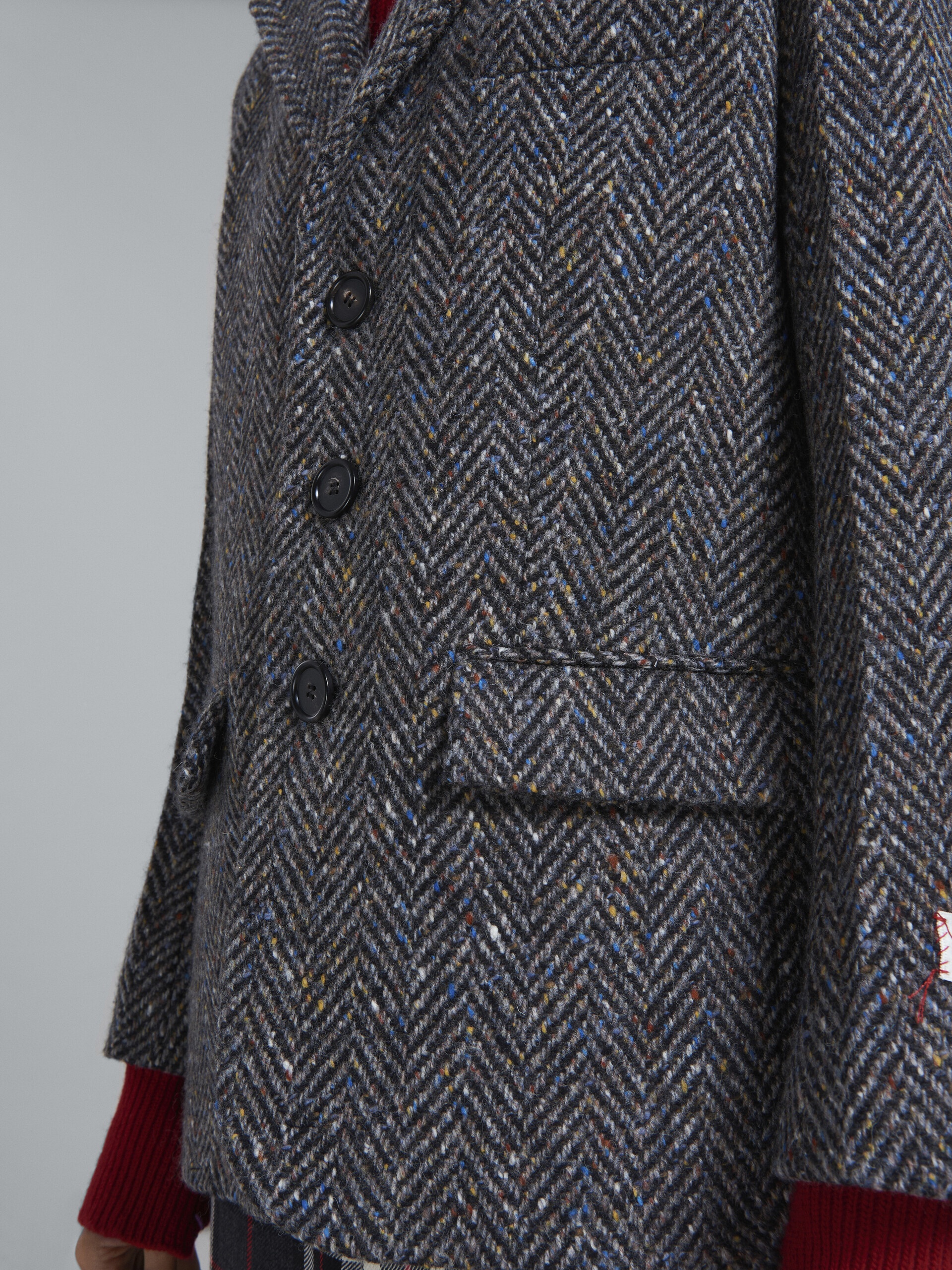 GREY CHEVRON WOOL THREE-BUTTON BLAZER - 5