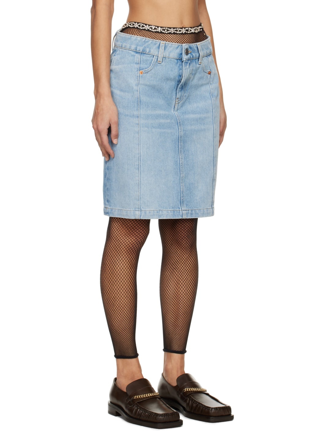 Blue Narrow Front Denim Miniskirt - 2