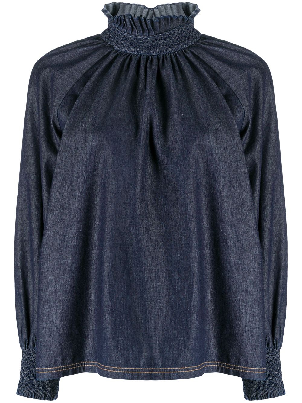 ruffled-collar denim top - 1