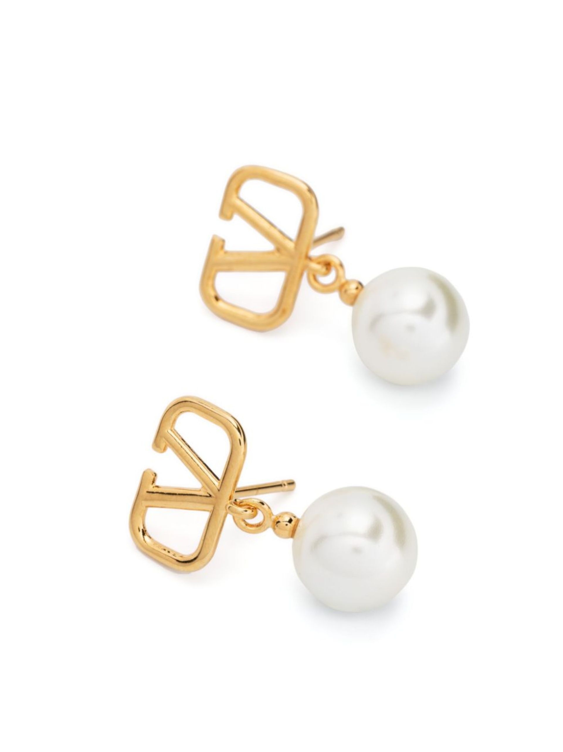 Gold-Tone VLogo Pearl Drop Earrings - 3