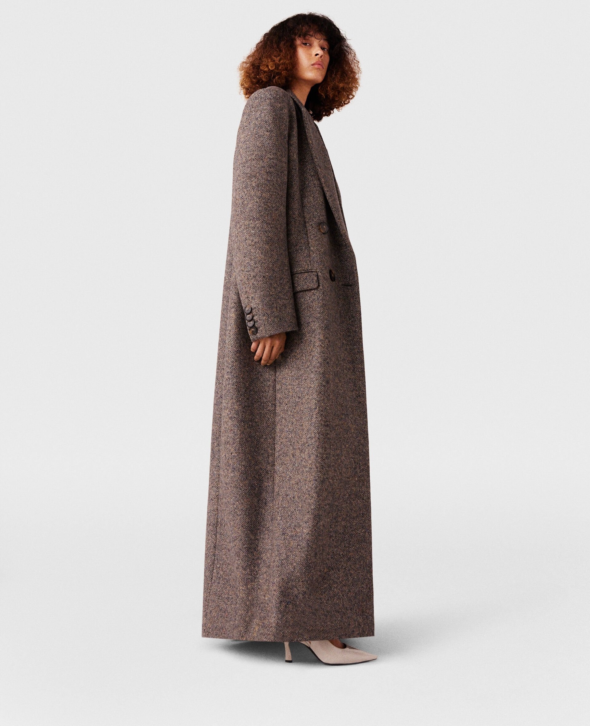 Double Breasted Tweed Long Coat - 3