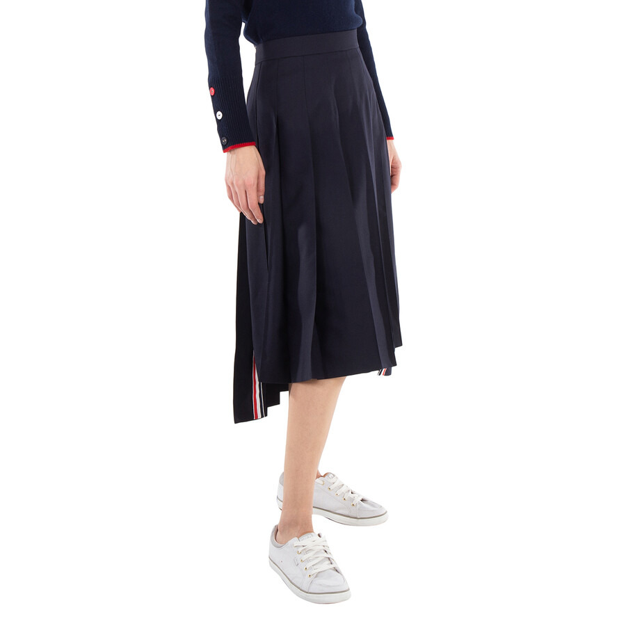 Thom Browne Ladies Navy Twill Pleated Midi Skirt - 2