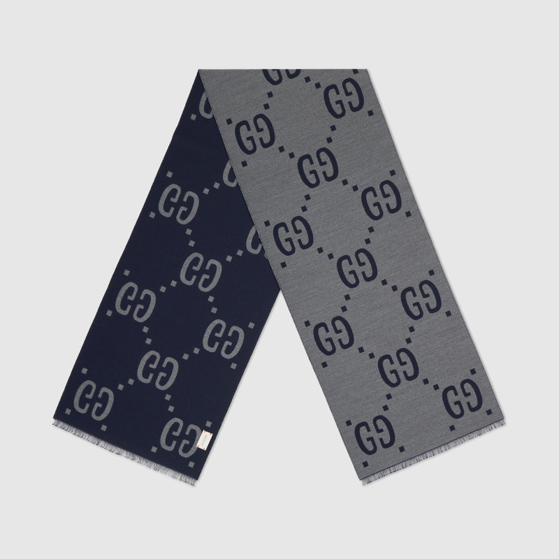 GUCCI GG jacquard wool silk scarf outlook