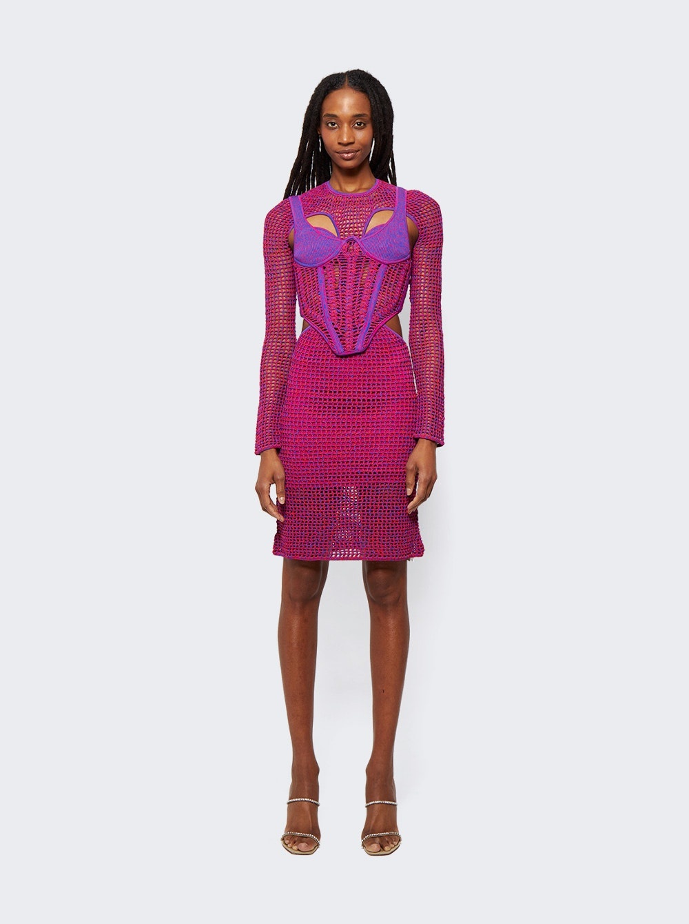 Stirrup Crochet Mini Dress Fuschia - 2