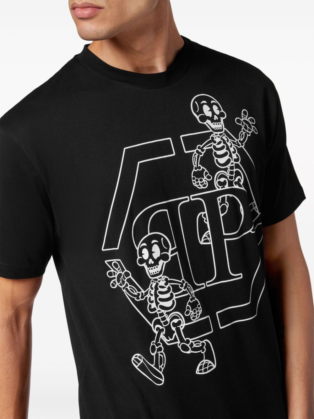 rhinestone-skeleton cotton T-shirt - 5