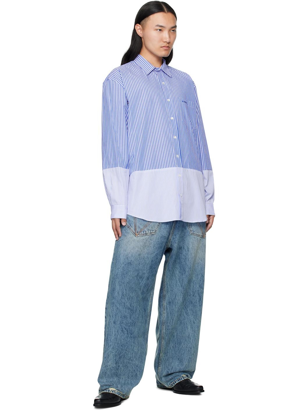White & Blue Splitted Shirt - 4