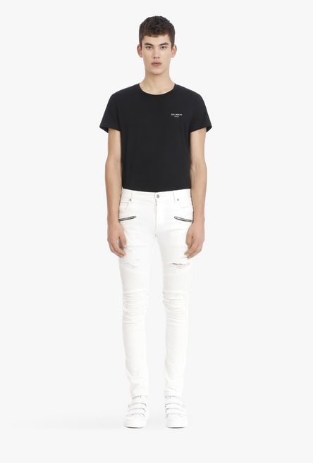 Slim-fit ripped white cotton jeans - 4