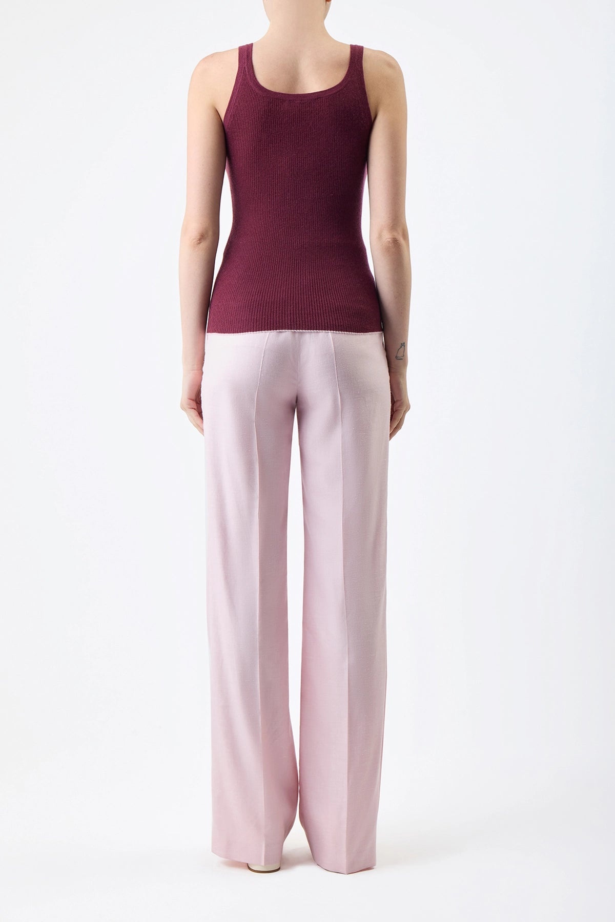 Vesta Pant in Blush Silk Wool and Linen Twill - 4