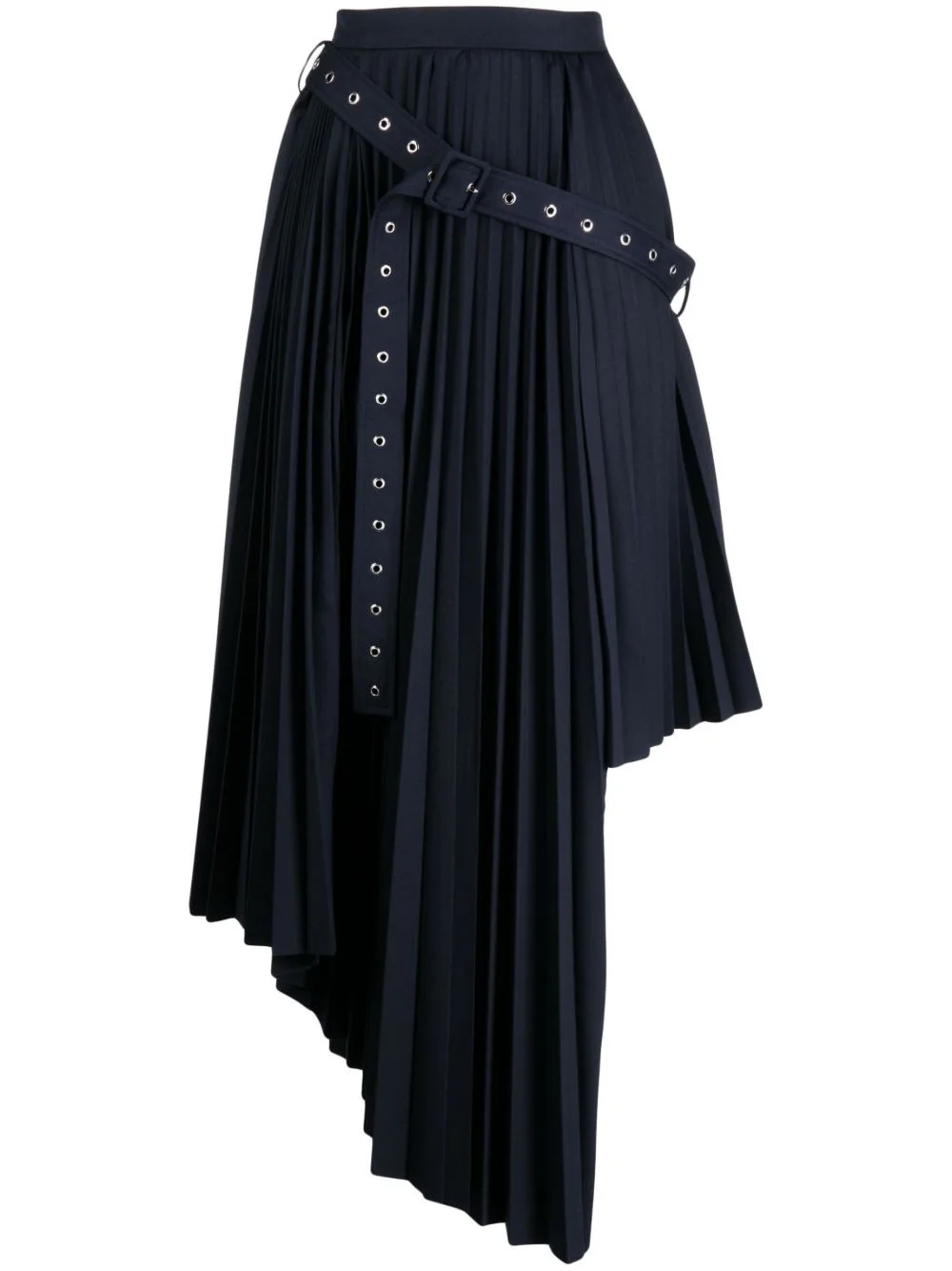 belt-detail asymmetric pleated skirt - 1