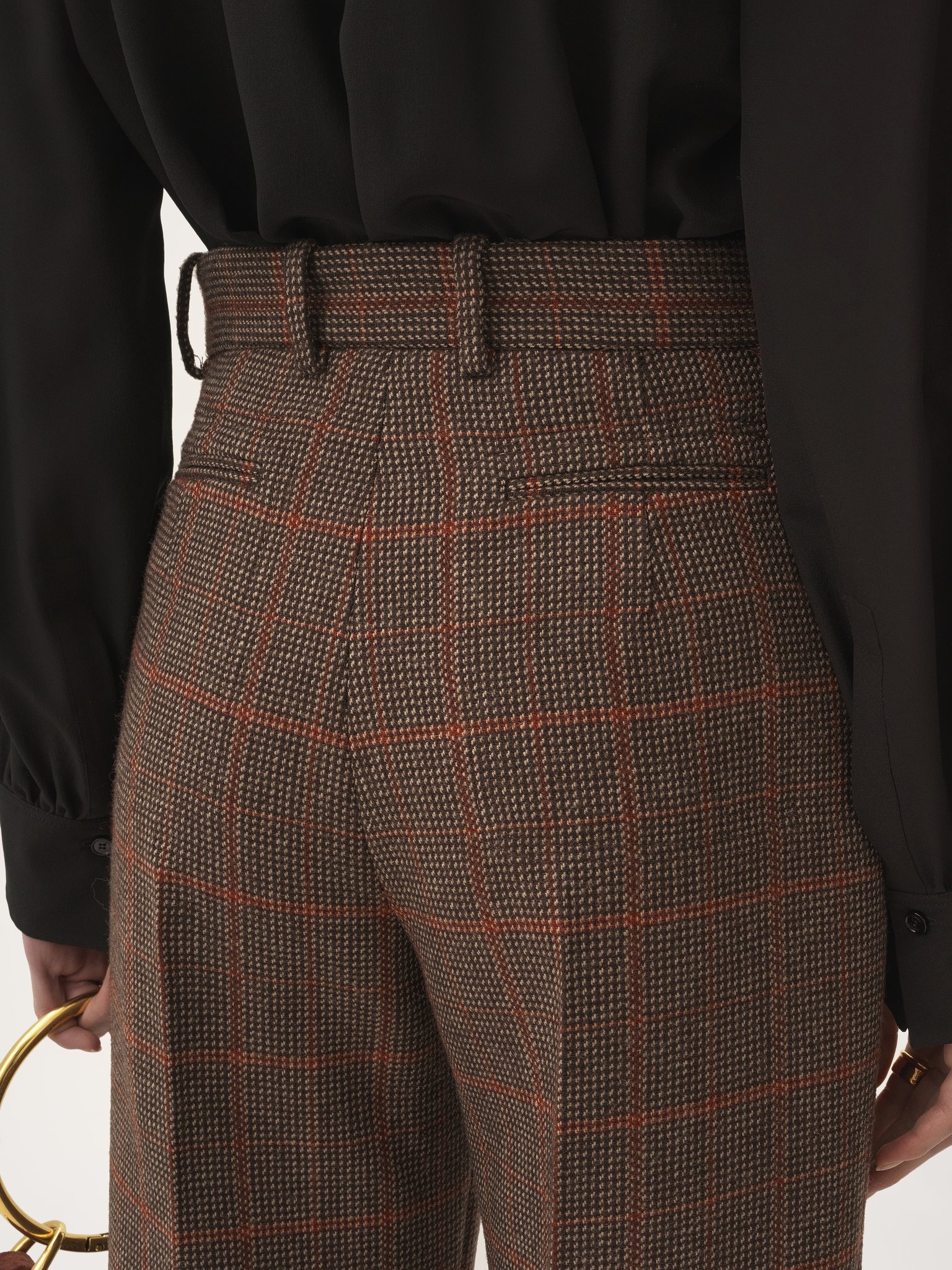 HIGH-RISE FLARED PANTS IN WOOL CHECK - 7