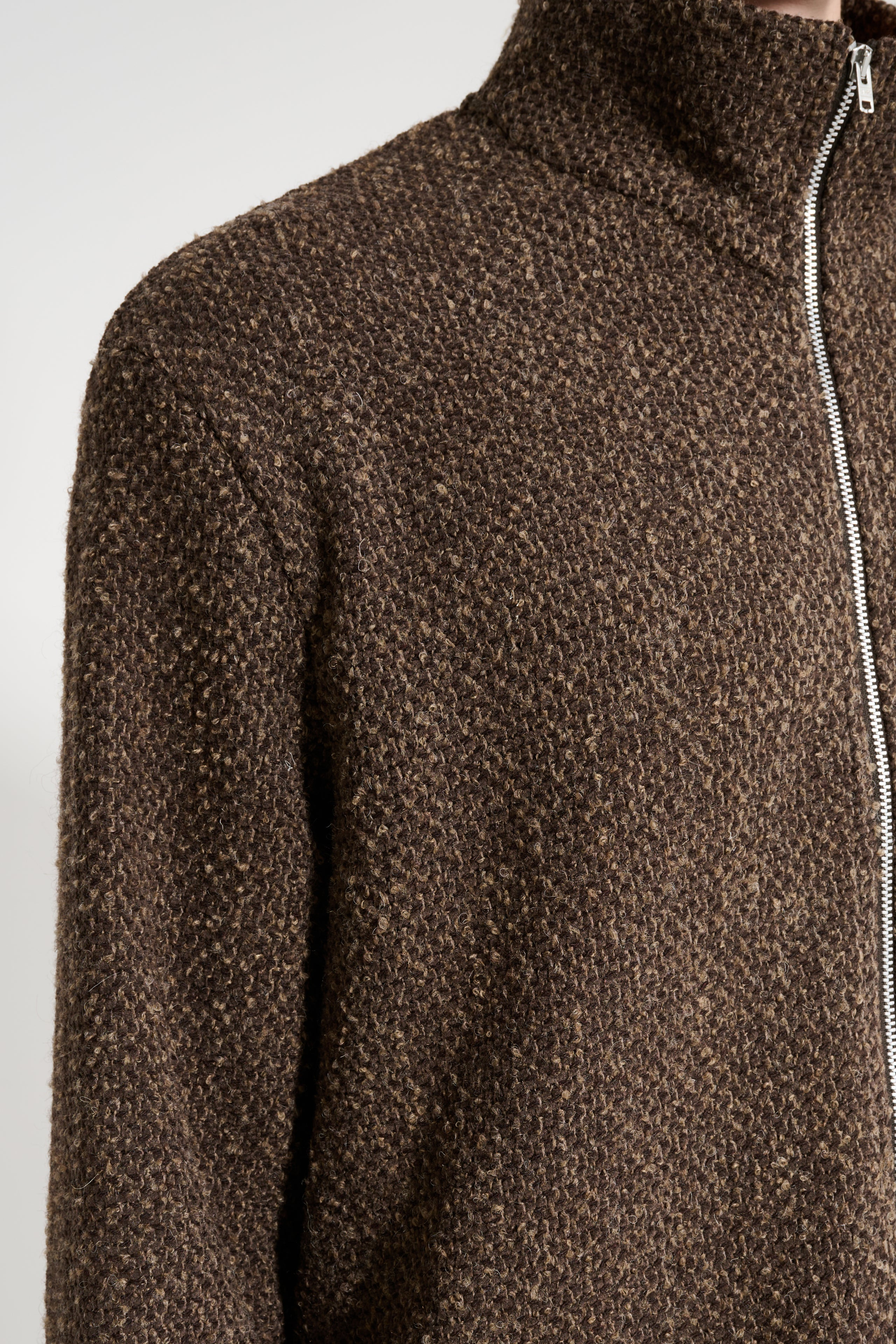 OUR LEGACY SHRUNKEN FULLZIP POLO BROWN SPARSE BUCKLE WEAVE - 5