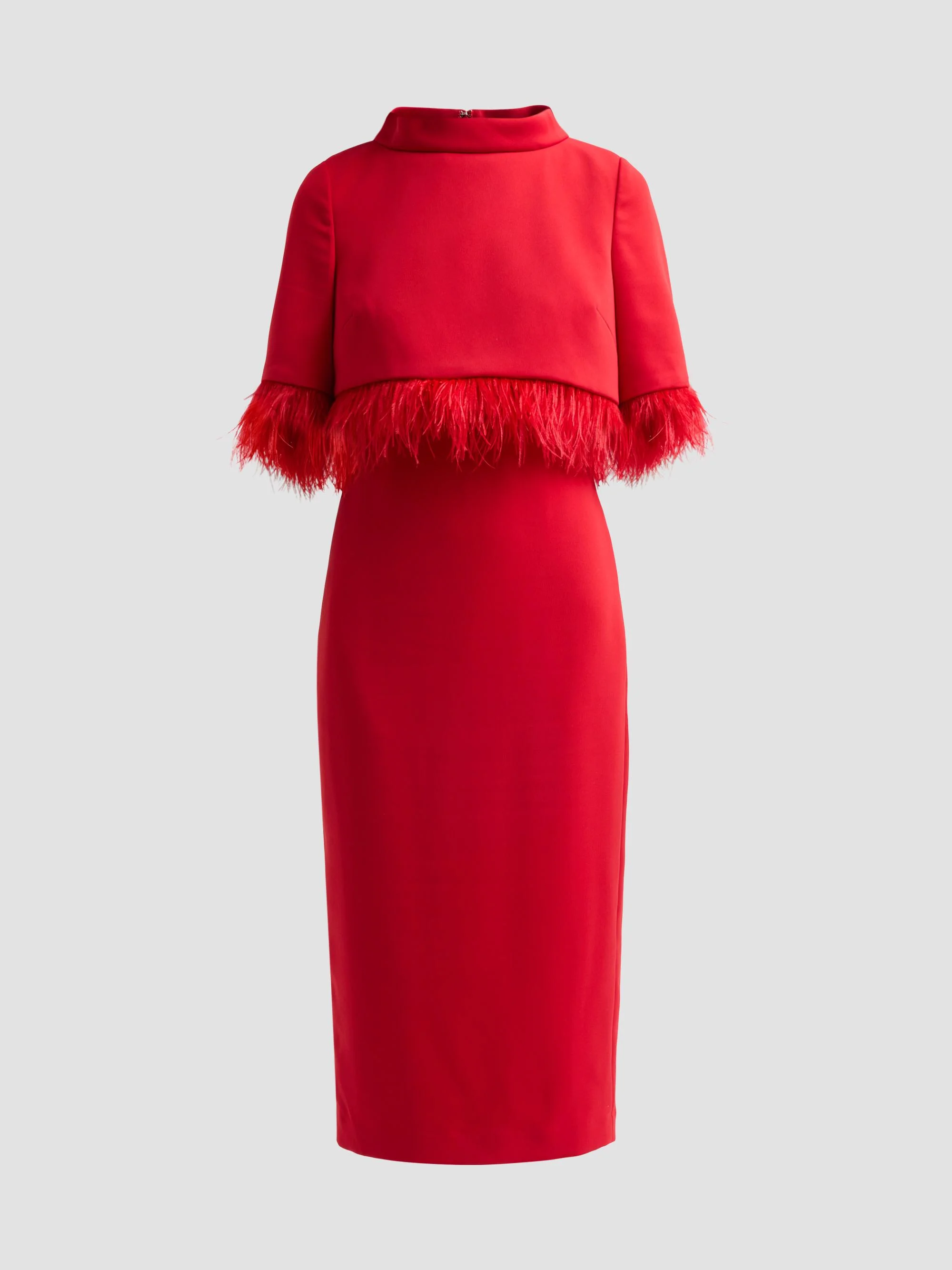 Women's Layered Feather-Trim Cocktail Dress - Red - 1