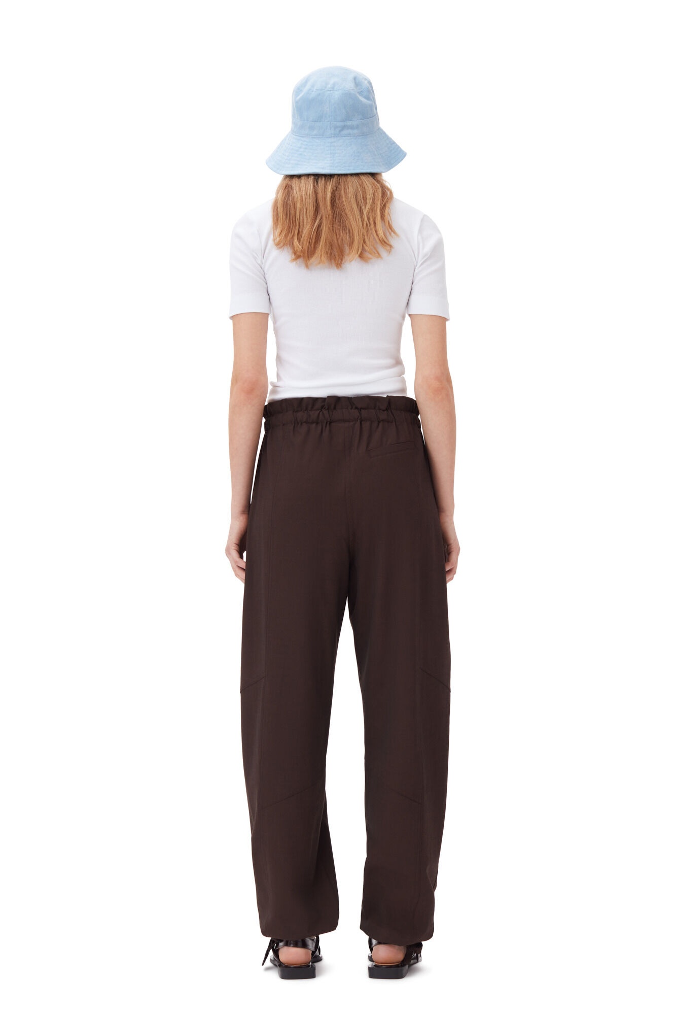 BROWN DRAPEY MELANGE ELASTICATED WAIST TROUSERS - 5