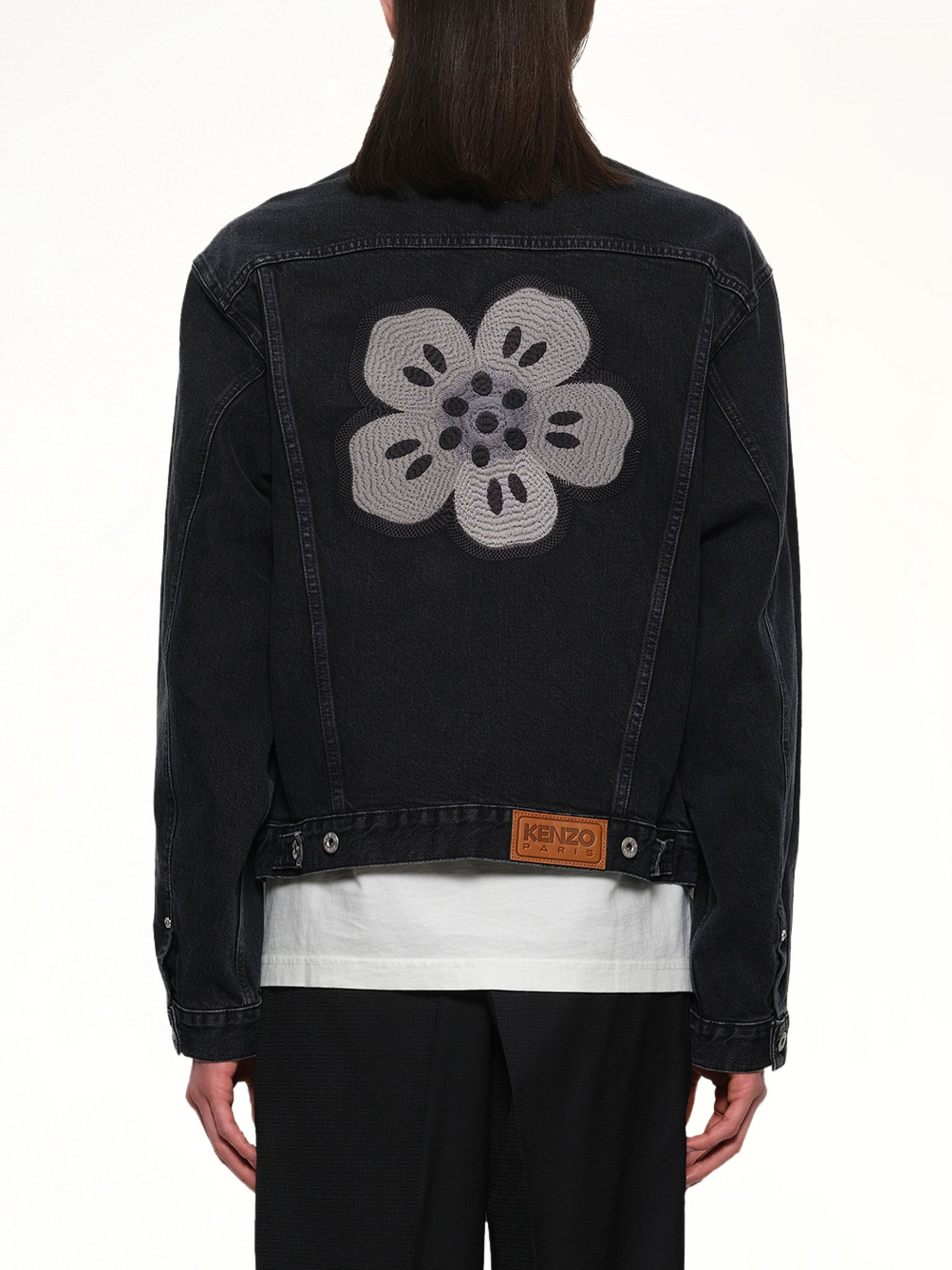 Boke Flower Trucker Jacket in Stone Bleached Black Denim - 5