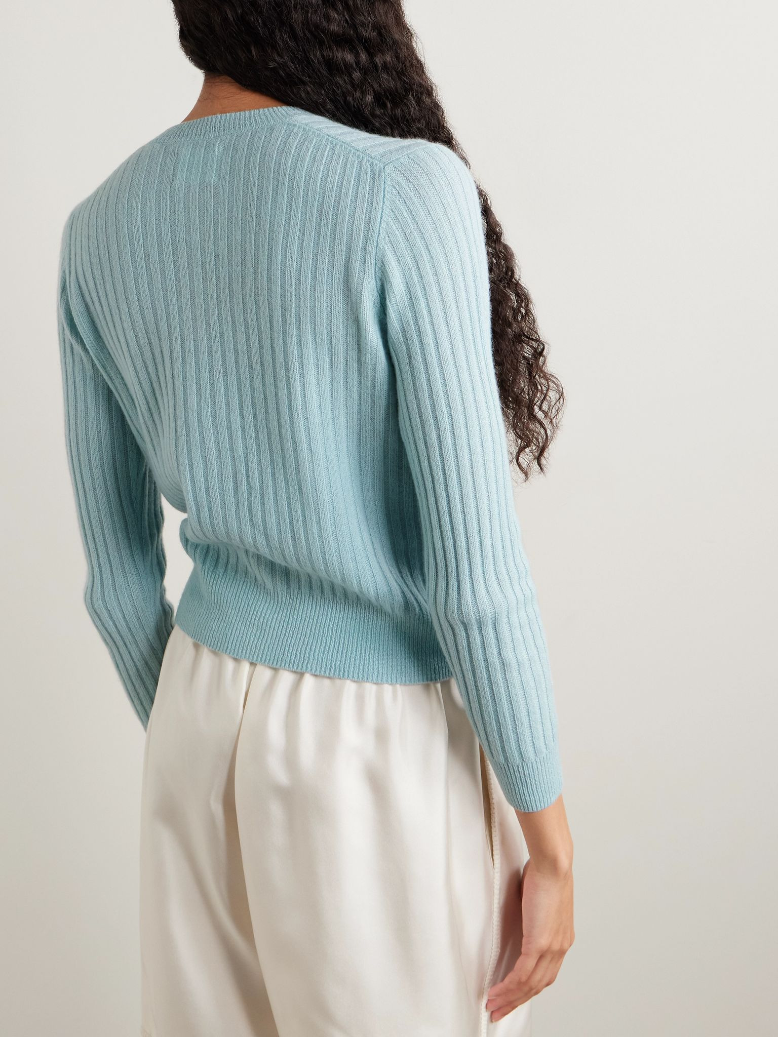 Danaë ribbed cashmere cardigan Light blue - 4
