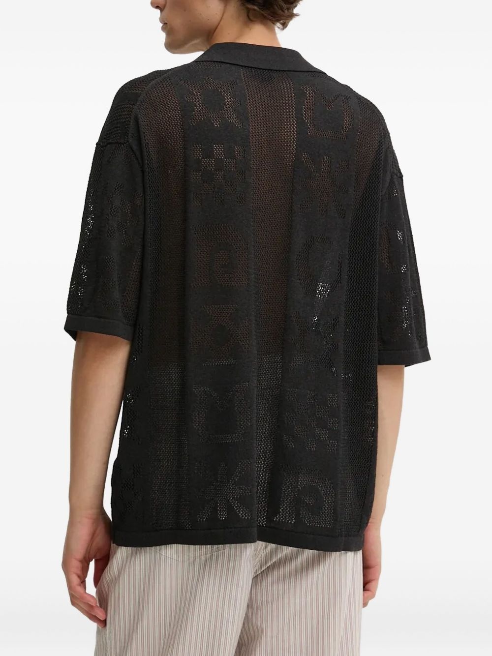graphic-pattern mesh polo shirt - 3