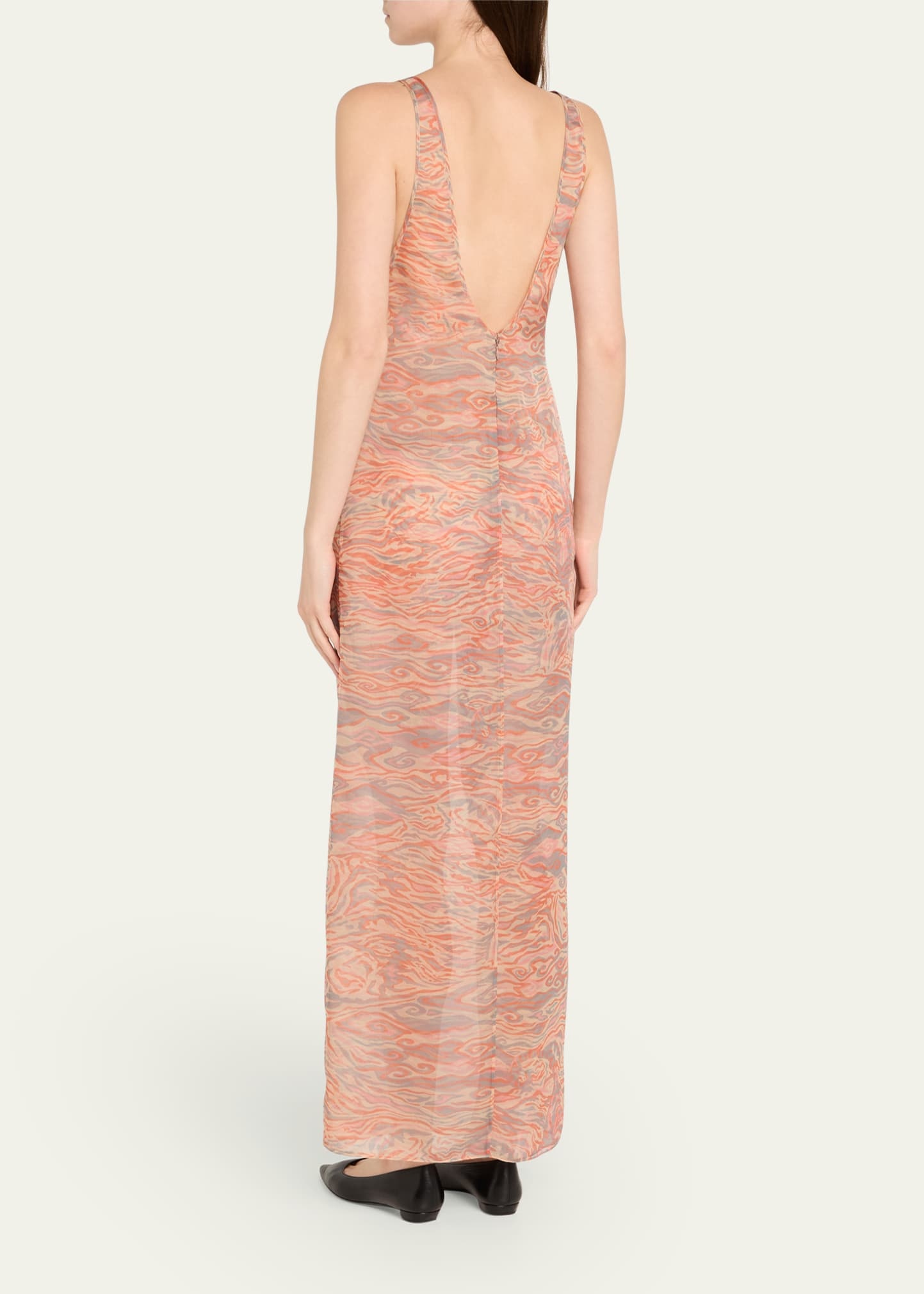 Abstract Semi-Sheer Wrap Silk Dress - 3
