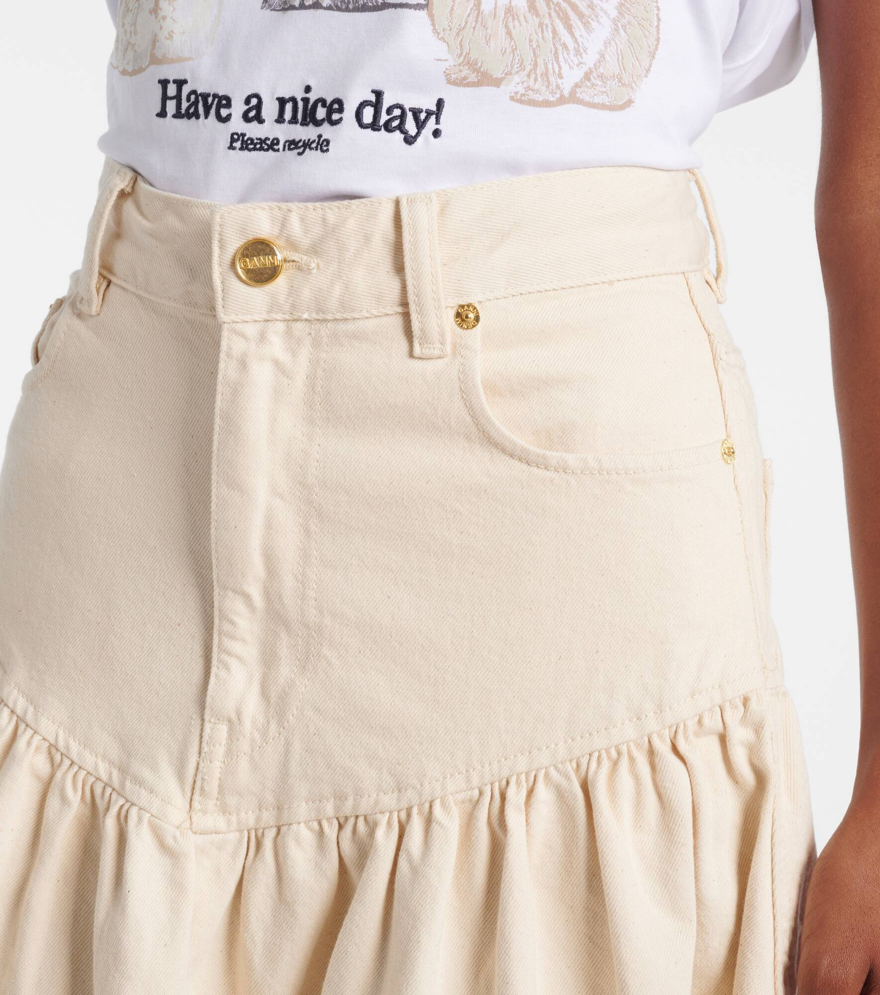 Broderie anglaise gathered denim skirt - 4