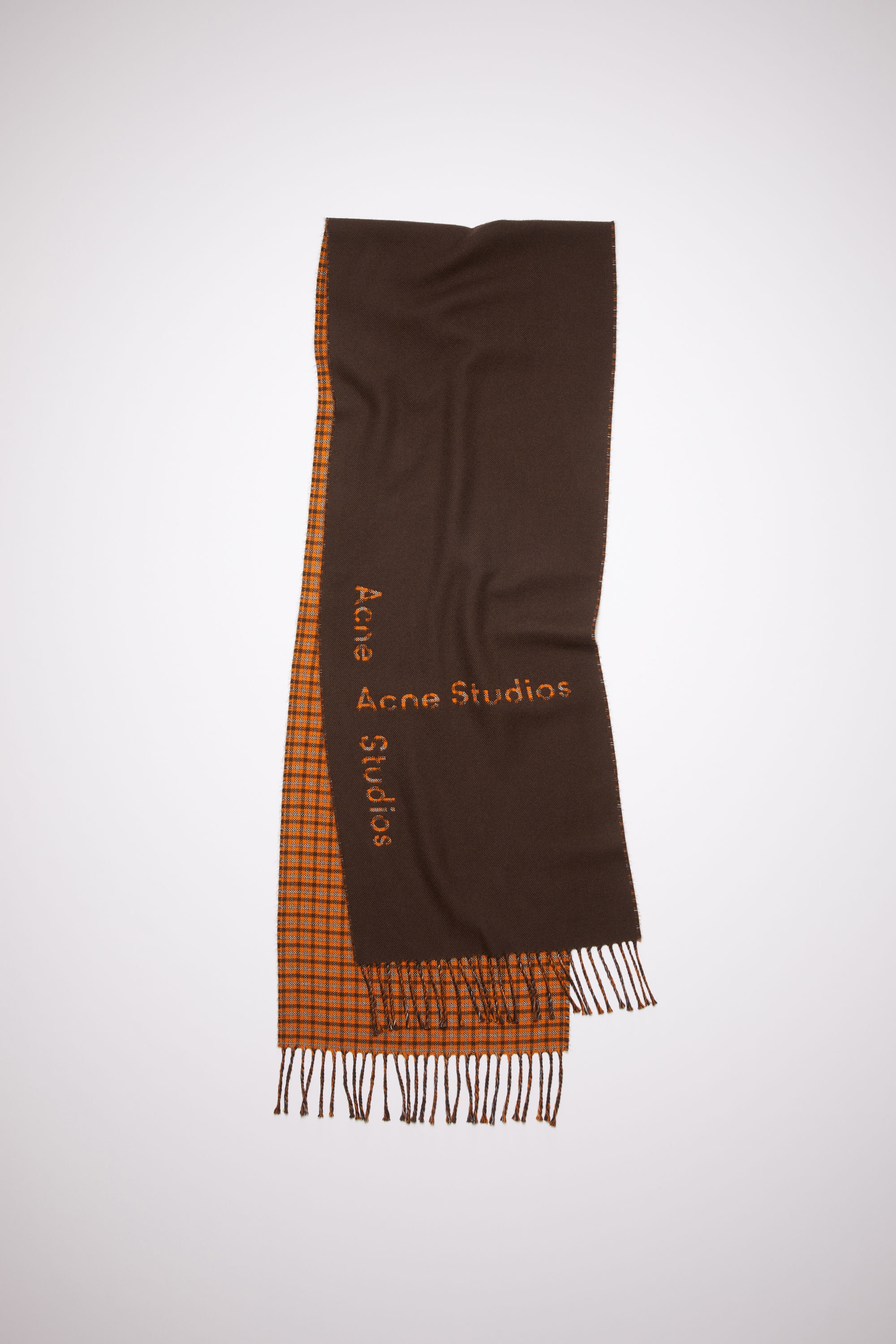 Logo check wool scarf - Chocolate brown - 1