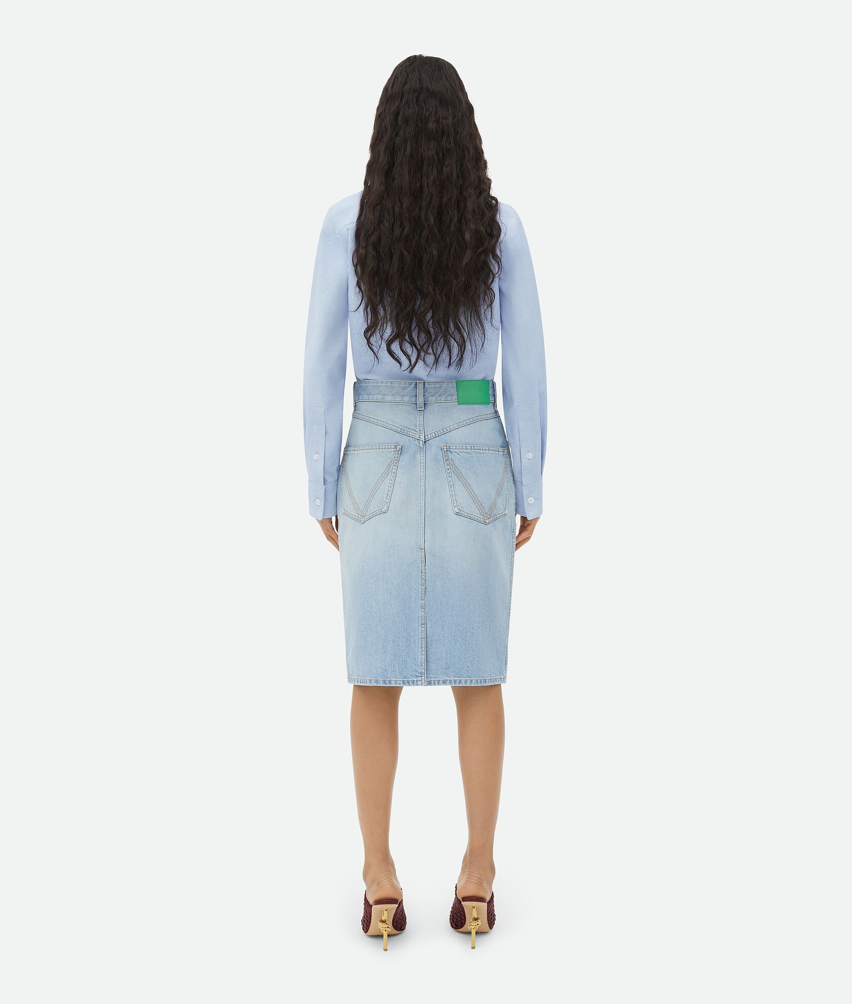 Light Bleached Denim Midi Skirt - 3