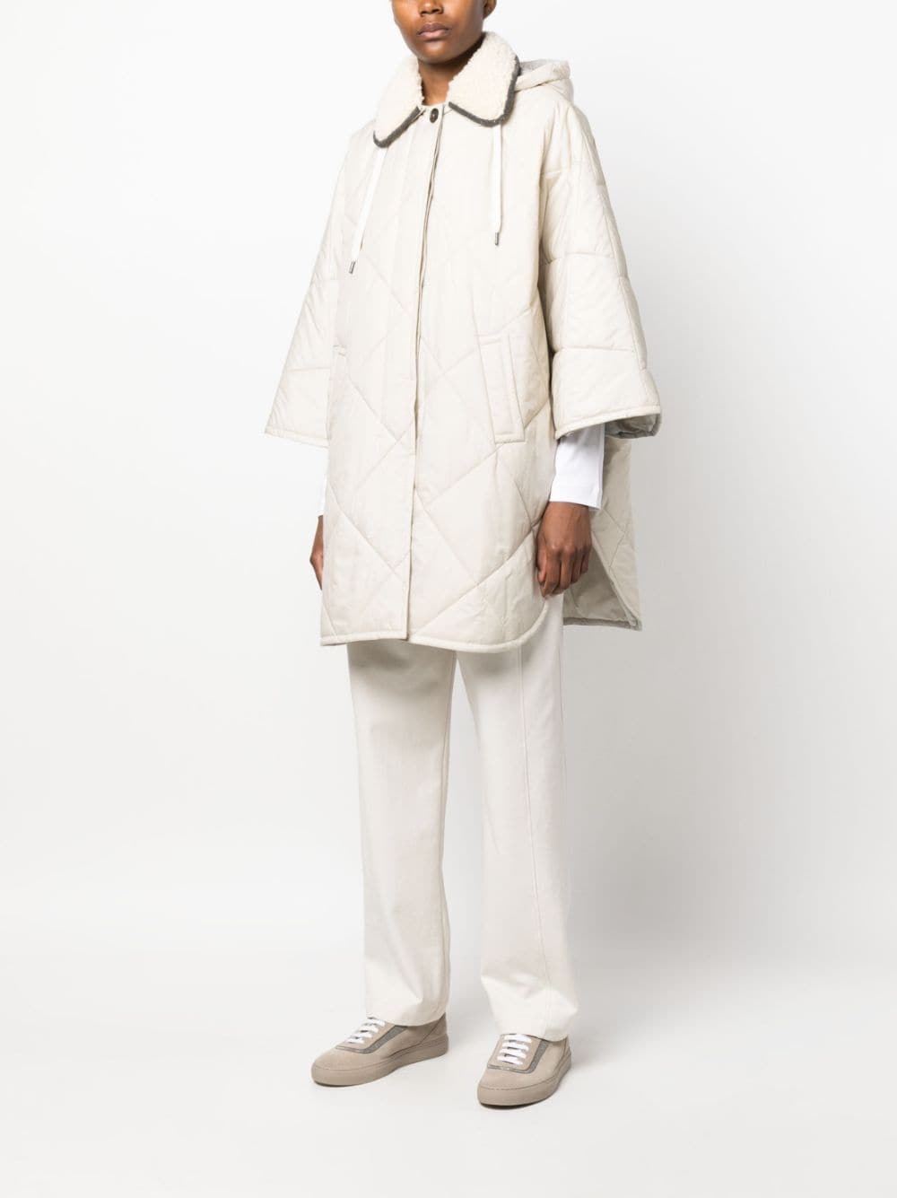 wide-sleeve quilted coat - 2